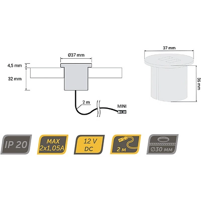 Устройство для зарядки аккумуляторов чёрный GNI-USB 1xUSB/1xTYPE-C/12VDC, 5VDC 2.1A - фото 2